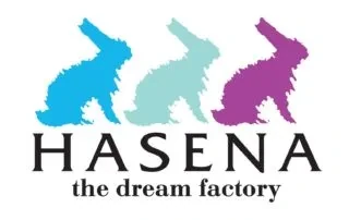 Hasena Logo mit drei Hasen-Silhouetten und Slogan „the dream factory“