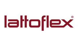 Lattoflex Logo in Rot auf weißem Hintergrund, Markenname als Schriftzug