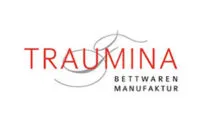Traumina Logo mit Schriftzug Bettwaren Manufaktur in Rot und Grau