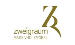 Zweiraum Logo mit Schriftzug „Massivholzmöbel“ auf weißem Hintergrund